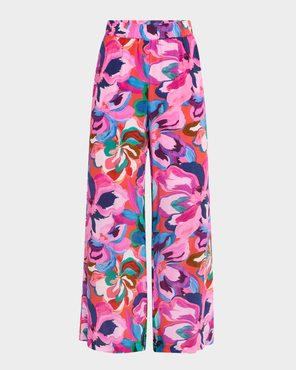 Floral-Print Silk Pants